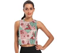 Haut de sport court d'été pour femme, chemises musculaires pour sports d'exercice frais et sec, taille S, Sapins de Noël en forme abstraite et étoiles - Vert pâle, Taille S