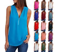 Haut De Sport Femme Ajourée sans Manche, T Shirt Femme Oversize Très Large Col V Tee Shirt Grande Taille avec Zip Summer Top Polyester Fluide Hauts Leger Tops Respirant T-Shirt Casual Tshirt