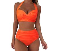 Haut de Tankini Femme Maillot Bain Transbronzant Maillot de Bain Taille Haute pour Femme Sexy Split Wrap Cup Bikini Imprimé À Culotte Menstruelle Maillots Tanga (Orange,S)