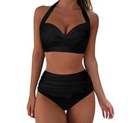 Haut de Tankini Femme Maillot Bain Transbronzant Maillot de Bain Taille Haute pour Femme Sexy Split Wrap Cup Bikini Imprimé À Culotte Menstruelle Maillots Tanga (Black,L)
