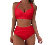 Haut de Tankini Femme Maillot Bain Transbronzant Maillot de Bain Taille Haute pour Femme Sexy Split Wrap Cup Bikini Imprimé À Culotte Menstruelle Maillots Tanga (Red,XL)