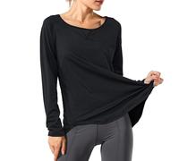 Haut de yoga à manches longues, haut d'entraînement XXL pour femme, en nylon élasthanne souple et élastique, design avec des couleurs foncées, évacuation de l'humidité et respirant, idéal pour le