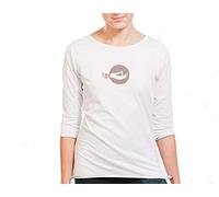 Haut de yoga bio brodé Chakra - Blanc, manches 3/4, coupe ample et doux pour kundalini, méditation, chakras - Blanc - M-L