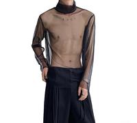 Haut décontracté à col roulé et manches longues en maille transparente pour homme, pour soirée en boîte de nuit et tenue de rue, du printemps à l'automne (M noir)