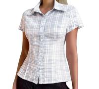 Haut décontracté à double bouton pour femme, bleu, L