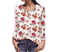 Haut décontracté à Manches Longues et imprimé Fleuri pour Femme Temperament Haut Grande Taille (White-A, L)
