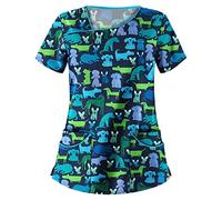 Haut Décontracté et Imprimé Animal pour Femme de Travail décontracté Manches Courtes col en V imprimé Animal Femme Blouse Medicale Uniforme médical Infirmière, Dentiste, Médecins, Vétérinaires