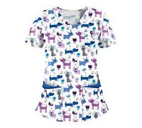 Haut Décontracté et Imprimé Animal pour Femme de Travail décontracté Manches Courtes col en V imprimé Animal Femme Blouse Medicale Uniforme médical Infirmière, Dentiste, Médecins, Vétérinaires