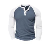 Haut décontracté intelligent pour homme - Sweat-shirt Henry gaufré à manches longues - Sweat de baseball vintage de couleur unie - Chemise classique douce à boutons - Chemise de sport légère, bleu