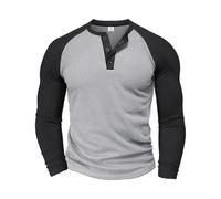 Haut décontracté intelligent pour homme - Sweat-shirt Henry gaufré à manches longues - Sweat de baseball vintage de couleur unie - Chemise classique douce à boutons - Chemise de sport légère, gris, M