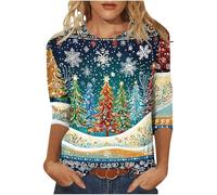 Haut décontracté pour femme avec col rond - Manches trois-quarts imprimées pour les occasions festives et confortable au quotidien comme vêtement en coton doux dans une version décontractée tendance