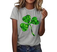 Haut décontracté pour femme St Patrick's Day Soft Leaves Imprimés Tops Manches Courtes Col Rond Mode T-shirt Top Haut Femmes Sexy, gris, M