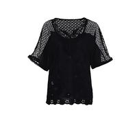Haut Dentelle Femme Chic et Élégant Évider Tunique Été Manches Courtes Chemisier Grande Taille Longue Blouse Léger et Respirant Col en V T-Shirt Ample Couleur Unie Chemisier