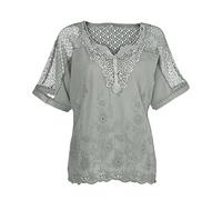 Haut Dentelle Femme Chic et Élégant Évider Tunique Été Manches Courtes Chemisier Grande Taille Longue Blouse Léger et Respirant Col en V T-Shirt Ample Couleur Unie Chemisier