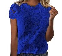 Haut Dentelle Femme Col Rond, Tee Shirt Ete Crochet Double ÉPaisseur Ample Couleur Unie Tops DéContracté Confortable Tendance ÉTé ÉLéGants Chemise Slim Banquet Blouse Chic Tunique
