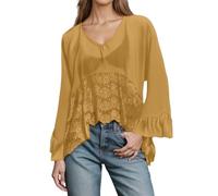 Haut Dentelle Femme Col V à Motif Fleur Bohème Tee Shirt Manche Longue Femme Ete Anti UV de Plage Casual Haut Maille Transparent Sexy Couverture Manche Chauve-Souris Top Chic et Elegant Grande Taille