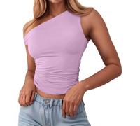 Haut Dentelle Femme Élégant À Col Asymétriquement Incliné Découvrant Les Épaules Pour Un Style Épicé Et Sexy Top Femme Ajusté Sans Manches En Couleur Unie À Enfiler Offrant Un Look Affirmé E
