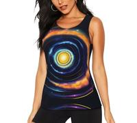 Haut d'entraînement sans manches pour femme, motif spirale cosmique, pour yoga, course, gym et activités de plein air, Noir , L