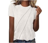 Haut d'été à col rond pour femme - Haut à manches courtes - Pull habillé décontracté - Coupe ample - Tunique plissée - T-shirt basique pour sortir - Streetwear, A001 Blanc, 26