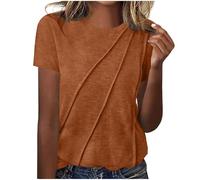 Haut d'été à col rond pour femme - Haut à manches courtes - Pull habillé décontracté - Coupe ample - Tunique plissée - T-shirt basique pour sortir - Streetwear, A001 Marron, 36