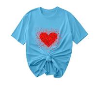 Haut d'été à manches courtes pour femme - T-shirt de Saint-Valentin ample à col rond - T-shirt ample surdimensionné décontracté - T-shirt de gym, Bleu D., L