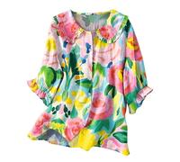 Haut d'été bohème pour femme, nuisette Y2k à volants à manches 3/4, col claudine, chemisier boutonné vintage décontracté, Z05-rose, XL