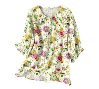Haut d'été bohème pour femme, nuisette Y2k à volants à manches 3/4, col claudine, chemisier boutonné vintage décontracté, Z05-jaune, XL