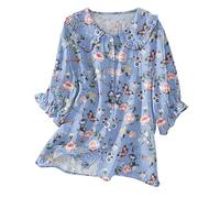 Haut d'été bohème pour femme, nuisette Y2k à volants à manches 3/4, col claudine, chemisier boutonné vintage décontracté, Z03-bleu, XL