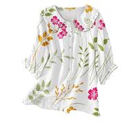 Haut d'été bohème pour femme, nuisette Y2k à volants à manches 3/4, col claudine, chemisier boutonné vintage décontracté, Z01-blanc., S