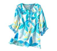 Haut d'été bohème pour femme, nuisette Y2k à volants à manches 3/4, col claudine, chemisier boutonné vintage décontracté, Z06-bleu clair, 3XL