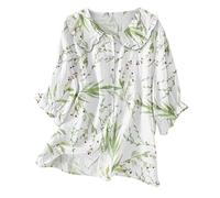 Haut d'été bohème pour femme, nuisette Y2k à volants à manches 3/4, col claudine, chemisier boutonné vintage décontracté, Z03 - Vert, L