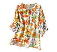 Haut d'été bohème pour femme, nuisette Y2k à volants à manches 3/4, col claudine, chemisier boutonné vintage décontracté, Z06-Orange, XL