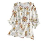 Haut d'été bohème pour femme, nuisette Y2k à volants à manches 3/4, col claudine, chemisier boutonné vintage décontracté, Z03-beige, XL