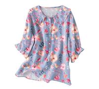 Haut d'été bohème pour femme, nuisette Y2k à volants à manches 3/4, col claudine, chemisier boutonné vintage décontracté, Z04-violet, M