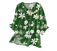 Haut d'été bohème pour femme, nuisette Y2k à volants à manches 3/4, col claudine, chemisier boutonné vintage décontracté, Z02-vert, XXL