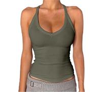 Haut d'été en dentelle à col en V sans manches pour femme - Décontracté - Col en V - Dos nageur - Rembourré - Côtelé - Long débardeur ajusté basique - 2 hauts pour femme, GN1., S