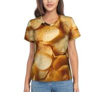 Haut d'été pour femme avec imprimé chips de pommes de terre, décontracté, mais habillé, à manches courtes en polyester, Noir, L