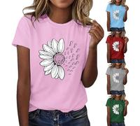 Haut d'été pour femme avec imprimé graphique tournesol - Col rond - Coupe ample - Manches courtes - Décontracté - Pour les vacances en plein air - Léger et confortable - T-shirt abeille, Z02 rose, L