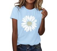 Haut d'été pour femme avec imprimé graphique tournesol - Col rond - Coupe ample - Manches courtes - Décontracté - Pour les vacances en plein air - Léger et confortable - T-shirt abeille, Bleu ciel Z04