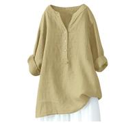 Haut d'été pour femme - Chemises pour femme avec col en V comme tunique décontractée à manches longues pour une utilisation estivale dans un design uni
