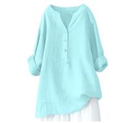 Haut d'été pour femme - Chemises pour femme avec col en V comme tunique décontractée à manches longues pour une utilisation estivale dans un design uni