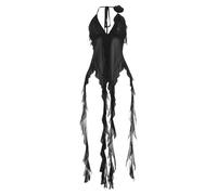 Haut d'été sans manches à volants en maille, camisole à bretelles spaghetti nouées sur le devant, débardeur court plissé bohème, noir, Taille S