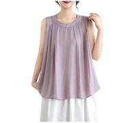 Haut d'été texturé décontracté sans manches en tricot de lin léger avec des plis discrets pour une garde-robe aérée pendant la saison chaude, lilas, XXL