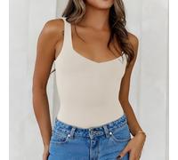 Haut dos nu de couleur unie slim fit épicé fille, haut sexy dos nu pur désir haut femme couche de base pour diverses occasions (XL amande)