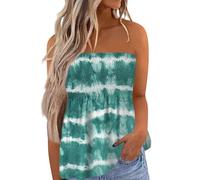 Haut Dos Nu Femme,Femmes Sexy sans Manches Plissé Débardeur Élastique Doux Ruché Boheme Tube Top Chemise sans Bretelles Bandeau Idee Cadeau Femme,Turquoise,XL,A116