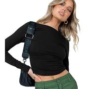 Haut Dos Nu Femme Manches Longues Y2k Crop Top col Rond Elégante Mode T-Shirt d'été Ajusté Slim Fit Basiques Haut Court Couleur Unie Chic Décontractée Chemisier