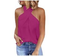 Haut dos nu sexy Criss Cross Halter sans manches Cami Wrap Top Slim Fit Uni Crop Top d'été Plage Party Basique T-shirt Veste Haut Blouse Tunique Blouses, RD3, M