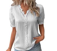 Haut élégant à manches pétales et col en V en dentelle patchwork pour femme - Vêtements d'été habillés et décontractés, Z01-Gris, XXL