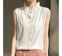 Haut en dentelle sans manches pour femme Satin Coupe régulière (Blanc M)