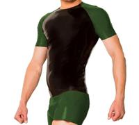 Haut en latex pour homme vert et noir avec short pour boîte de nuit, fête, style urbain décontracté, Noir , 3XL